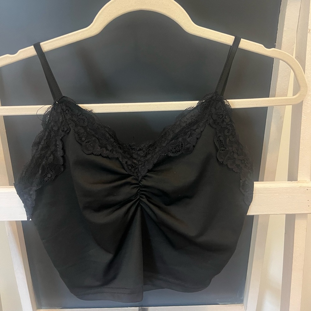 Elegant Black Lace Trim Tank Top